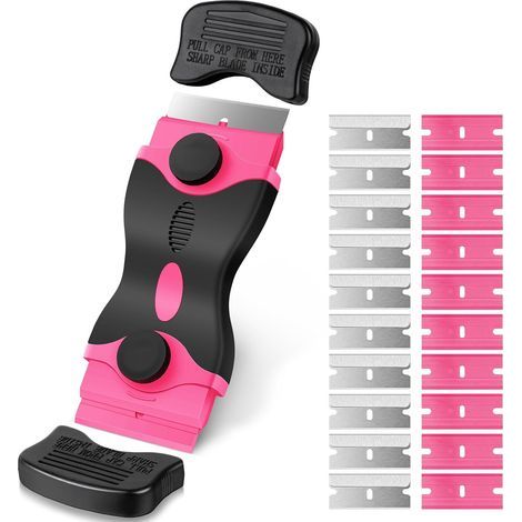 Grattoir Plaque Vitrocéramique avec 20 Lames de Rechange, Grattoir de Nettoyage Multi-usages pour Gratter Les Étiquettes, Décalcomanies, Autocollants, Calfeutrage, Adhésif, Rose (1/5)