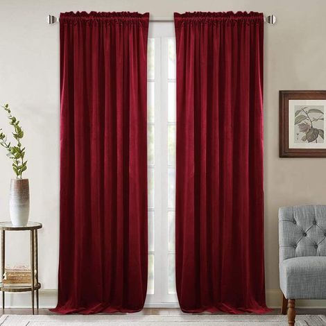 Lot de 2 rideaux thermiques en velours ultra-doux, parfaits pour la décoration de Noël – Convient au salon, à la chambre principale et au home cinéma, 134 x 210 cm, bordeaux (1/5)