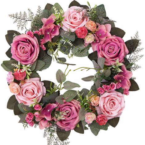 Künstlicher Rosenkranz, 45 cm (17,7 Zoll) – Frühlings- und Sommerdekoration für Haustür, Wand, Fenster, Partys und Hochzeiten – Rosa (1/2)