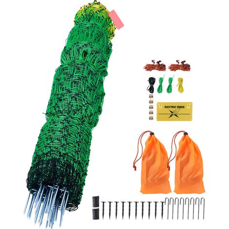 Mophorn Kit de red para cerca electrica cerca de red de PE de 0,88 x 49,98 m con postes de estaca de doble púa malla utilitaria portátil para cabras, ovejas, corderos, ciervos, cerdos, perros, granjas (1/5)