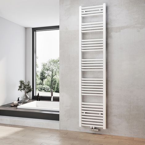 Heilmetz Sèche-serviette eau chaude 180x40cm 618W Radiateur Blanc Sèche-Serviettes Raccordement Central (1/5)