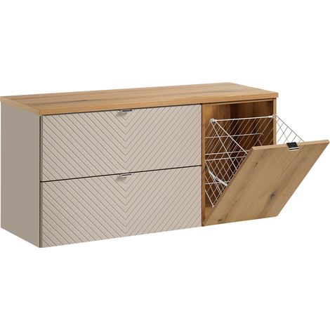 Mueble bajo lavabo 120cm cesto de ropa Manoa Cachemira y madera (1/4)