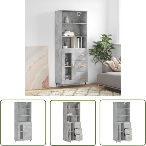 The Living Store Buffet haut Gris béton 69,5x34x180 cm Bois d'ingénierie - Buffet Design Moderne - Meuble Rangement Gris - Armoire Élégante - Buffet Haute Capacité - Mobilier Salon (1/5)