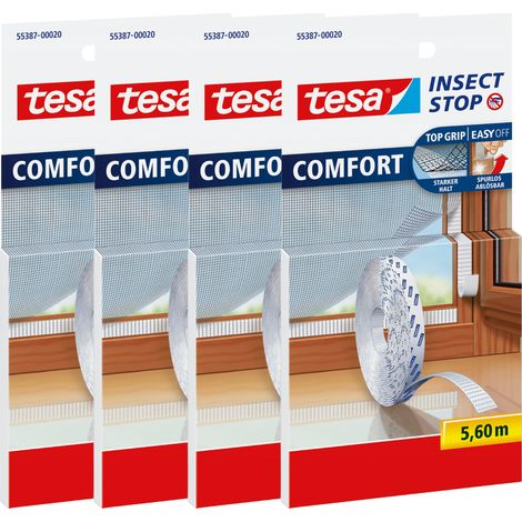 TESA Selbstklebendes Klettband zur Befestigung von Moskitonetzen an Fenstern 5,6 m weiß x4