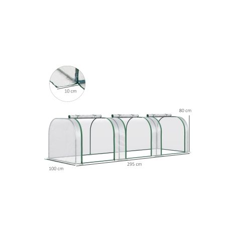 Serre de jardin transparente en acier 295 x 100 x 80 cm avec porte et protection pour semis, potager et terrasse (1/5)
