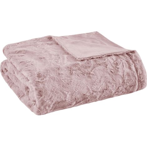 Jeté de lit surdimensionné en Fausse Fourrure Douce et Luxueuse, Motif Rayures animales, Faux Vison au Verso, Couverture Moderne Toutes Saisons pour lit, canapé, Bureau, Rose pâle (1/5)