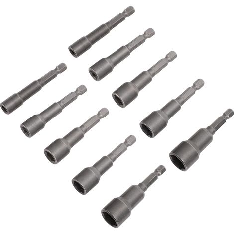 Lot de 2 embouts porte-écrous aimantés hexagonaux acier carbone 1/4in 65mm pour visseuse 1/4 5/16 3/8 7/16 1/2 (1/5)