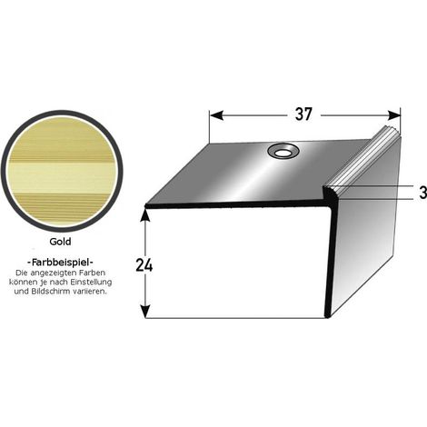 Treppenkante "Aulla" / Treppenkantenprofil / Winkelprofil, konfigurierbar, Breite: 37 mm, Höhe: 10-40 mm, Einfasshöhe 2-7 mm aus Aluminium eloxiert, gebohrt, von Auer Metall -3-24 mm-1000-goldfarbig