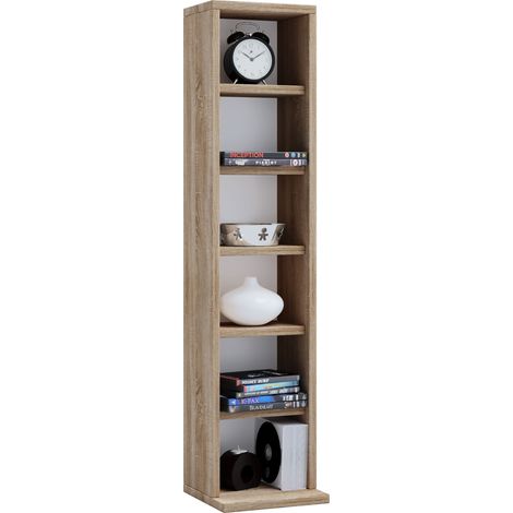 Supporto in legno VCM  Armadio CD salvaspazio per 102 CD o 36 DVD  Dimensioni: A. 92 x L. 21 x T. 20 cm  Elegante Scaffale DVD  Mensola Blu-Ray  Mensola CD - Elementa (Sonoma Oak)