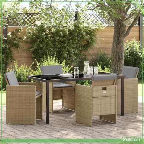 Ensemble de salle à manger pour jardin - FAFEICY - 3380615 - Beige - Polyrotin tissé - Table verre trempé (1/5)