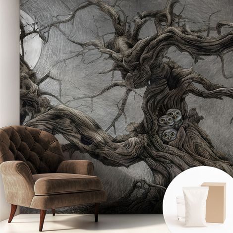 Papier peint avec colle pour décoration moderne de salon chambre à coucher cuisine et bureau Facile Hibou mystérieux 250x250 cm (1/5)