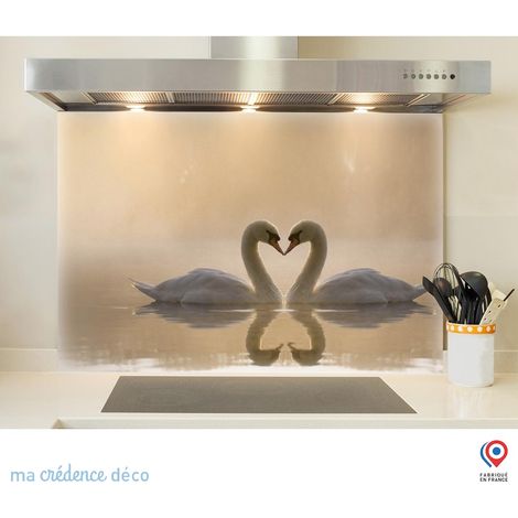Fond de hotte : cygnes et coeur - Verre trempé - 90 cm - 60 cm (1/5)