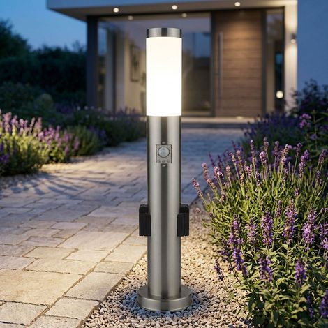 Edelstahl Steh Lampe Außen Steckdosen Bewegungsmelder Garten Wege Leuchte silber V-TAC 8977 (1/5)