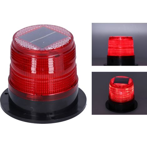 Feu clignotant de signalisation nocturne, feu de signalisation solaire pour véhicule, feu stroboscopique, feu LED magnétique, feu de signalisation, rouge. (1/5)