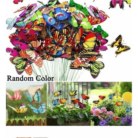 Lot de 100 papillons colorés de 25 cm pour décoration de jardin sur bâtonnets de papillons pour terrasse, pelouse, papillons (1/5)