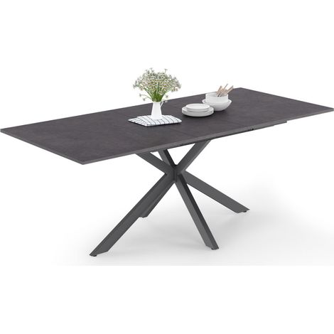 Ausziehbarer Esstisch Rechteck JASPE 6-10 Personen Tischplatte Betoneffekt Spinnenbein anthrazitgrau 160-200cm (1/5)