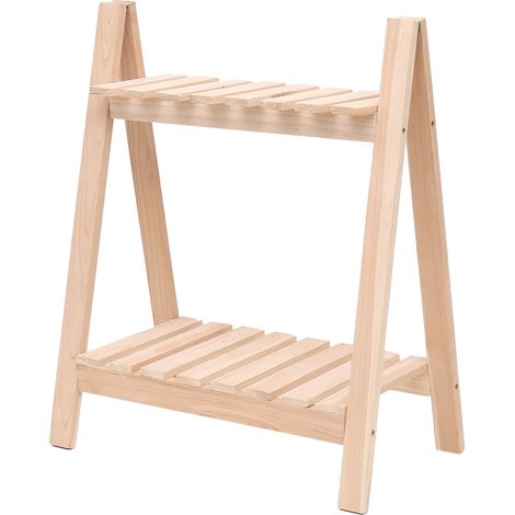 Étagère à 2 niveaux en bois naturel pour plantes (50.5 x 28.5 x 61cm) - Étagère multifonction étagère ou rack organisateur (1/5)