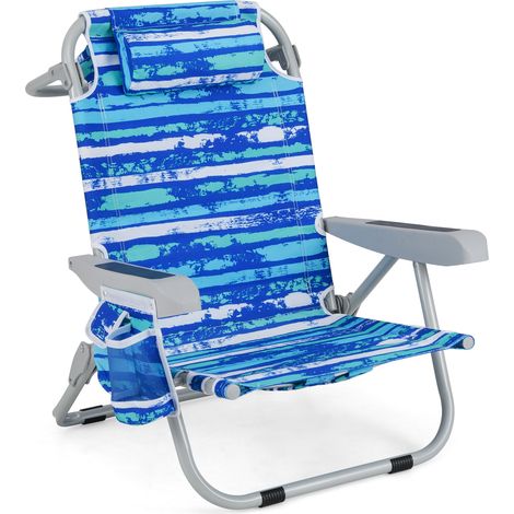 1 Piece Foldable Backpack Beach Chair with Cup Holder and Storage Pockets for Outdoor-Navy (1/5)