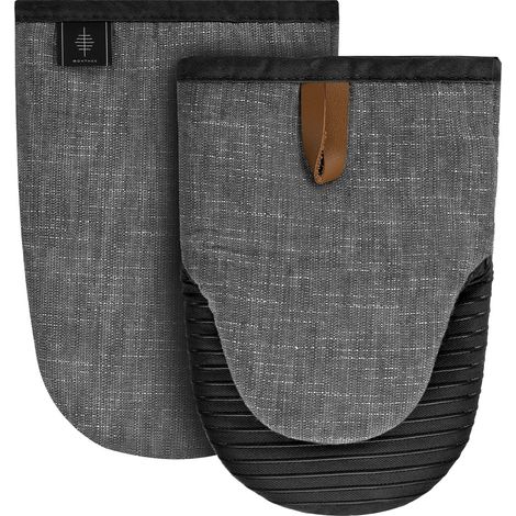 Lot de 2 Mini Gants de Cuisine résistants à la Chaleur en Coton avec Silicone antidérapant à Rayures (Gris)