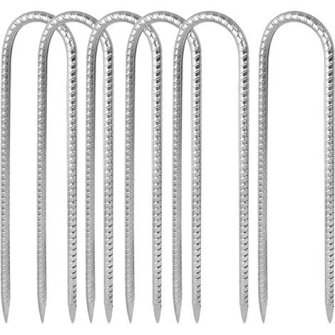 Set di 6 picchetti a U da 30 cm in acciaio zincato per tende, picchetti da campeggio, ganci a U, ancoraggi resistenti per tende da campeggio, altalene e tende da sole per trampolini. (1/4)