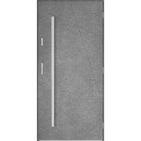 Porte d'entrée simple DIAGO 90 cm béton - Poignée et serrure : Avec - Poussant: Droit