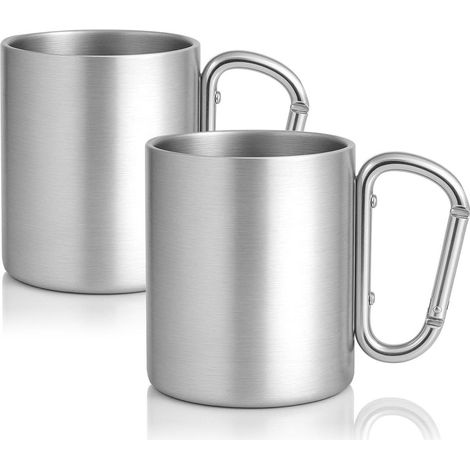Gobelet En Acier Inoxydable - 300 Ml - Double Paroi - Avec Mousqueton - Pour Randonnée Et Camping - Lot De 2 (1/5)