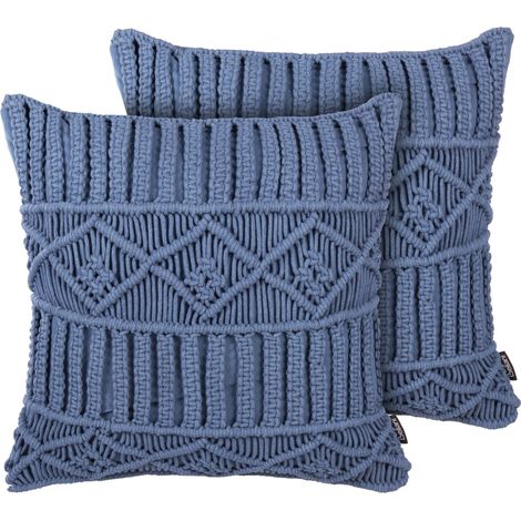 Conjunto de cojines decorativos de algodón azul macramé 45 x 45 cm cuerda decoración boho retro Karatas (1/5)