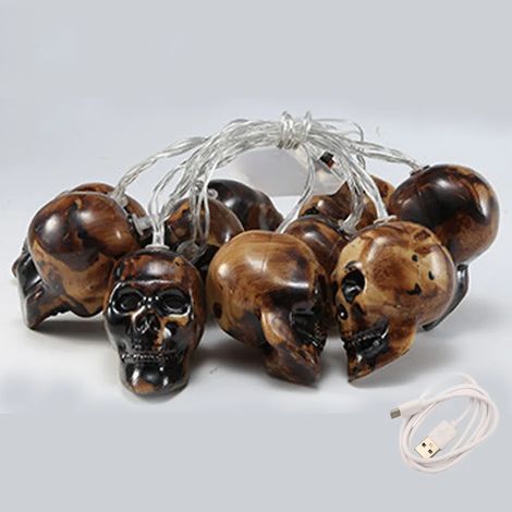 Décoration de cour pour Halloween, alimentée par batterie, guirlande lumineuse étanche pour l'extérieur et l'intérieur, convient pour la décoration de fête d'Halloween (crâne marron, 3m 20 lumières) (1/5)