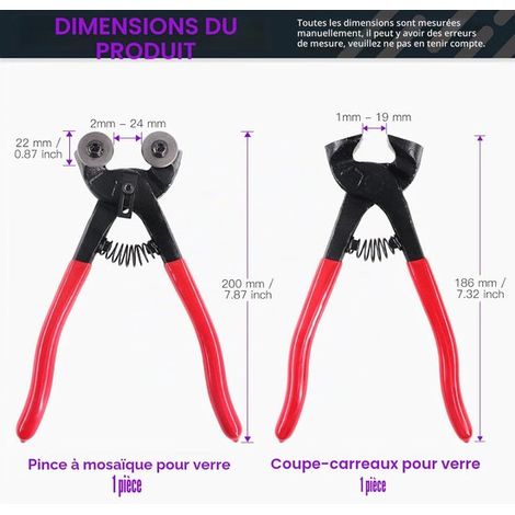 Ensemble d'outils pour mosaïque en 2 pièces, comprenant un coupe-mosaïque en verre robuste et une pince à carreaux, en acier allié trempé et renforcé, idéal pour la découpe des carreaux de mosaïque. (1/5)