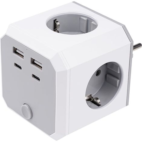 Cube Multiprise 8-en-1, Prise Multiple 16A 4000W avec Interrupteur Multiprise USB 4 Prises AC 2 USB-A 2 USB-C, Cube Chargeur sans Fil Bloc Multiprise Mural pour Maison Bureau Voyage (1/5)