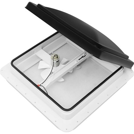 Lanterneau de Toit avec Ventilateur - 1 Unité - Plastique Robuste - Aération et Lumière Naturelle - Pour Camping-Car et Caravane - Noir et Blanc 42x42cm (1/5)