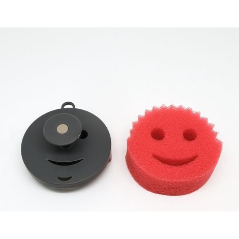 Porte-éponge magnétique Smiley avec poignée - porte-éponge pour évier de cuisine, ABS + éponge, plusieurs couleurs, garde le plan de travail sec (gris) (1/5)