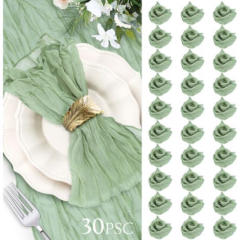 TTLIFE 30Pcs Serviettes en tissu pliées Boho vertes, serviettes en tissu, chemin de table en étamine vert sauge 50x 50cm