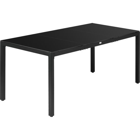Table de jardin rectangulaire verre trempé aluminium noir 8 personnes