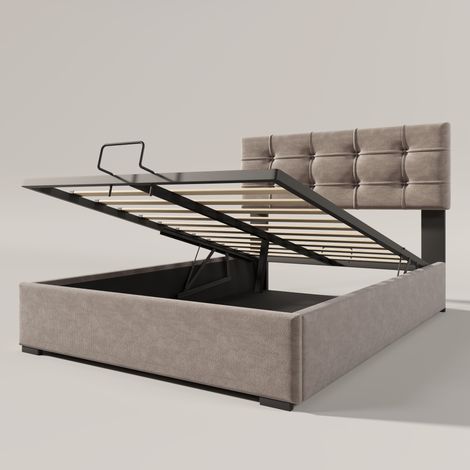 Letto contenitore 90x200 cm in velluto grigio chiaro con testiera regolabile e rete metallica (1/5)