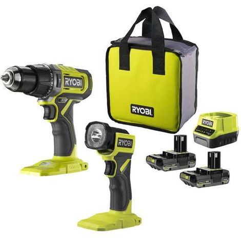 Ryobi Trapano Avvitatore 18V Kit con Torcia e Borsa - 2 Batterie 2Ah