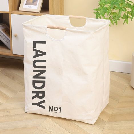Panier Linge Blanc 60L Pliable Impermeable SDB Buanderie (1/4)