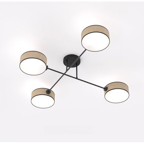 Lampada a sospensione Maga a quattro bracci in acciaio e rattan