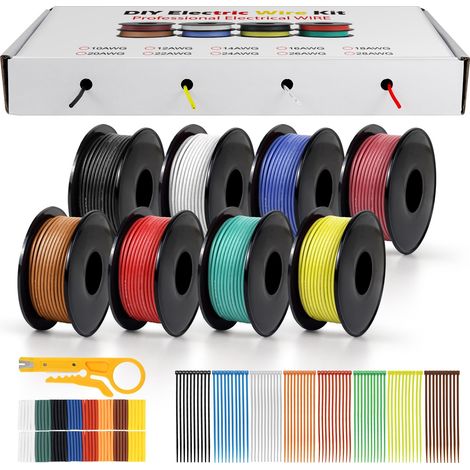 Lot de Câbles en Silicone 26 AWG (0,15mm²), 8 Couleurs, 15 m/Rouleau, Fil en Cuivre Étamé Ultra Flexible, Idéal pour Bricolage, Électronique, Voiture et Projets Domestiques (1/5)