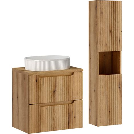 Ensemble meuble simple vasque 60cm 2 tiroirs et colonne Riva Bois (1/5)