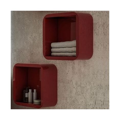 Bagno Italia Pensile senza ante ad angoli tondeggianti 32 cm x 32 cm x 15 cm. Colore rosso lucido (1/3)