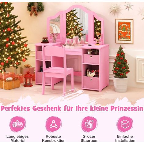 Schminktisch und schreibtischset fur kinder 2 in 1 mit abnehmbarem spiegel