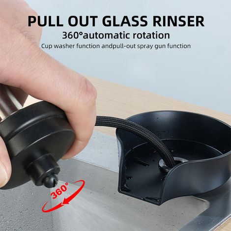 Rinçage automatique du verre pour évier de cuisine, bec rotatif à 360 degrés, robinet haute pression, lave-bouteille, accessoires de nettoyage, fixation de barre (1/5)