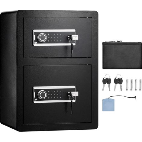 Coffre-fort 3,5 pi³ à double porte, serrure à clé et code, avec sac ignifuge, porte-clés, LED et 2 étagères réglables et amovibles pour argent, documents, bijoux, noir (1/5)