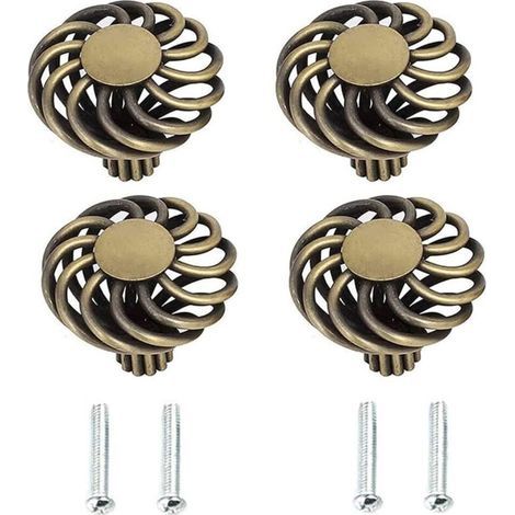4 Pièces Poignée de Meuble en Bronze Antique, Cage à Oiseaux Vintage Boutons de Porte D'armoire, Meuble Poignée De Porte avec Vis, pour Tiroir, Porte, Armoire (1/5)