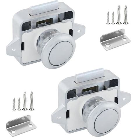 Deux serrures de porte à bouton-poussoir en métal, 14-16 mm, sans clé, adaptées aux camping-cars et aux armoires.