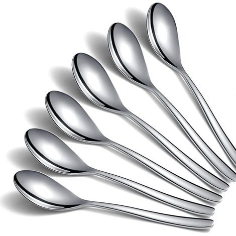 Un ensemble de 6 petites cuillères à café en acier inoxydable, adaptées à une utilisation à la maison, dans la cuisine ou la salle à manger, lavables au lave-vaisselle (argent, 19,6 cm). (1/5)