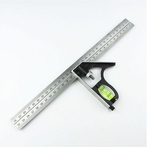 Équerre Combinée 300 mm,Règle d'angle de Combinaison,Combinaison Carrée Outils de Mesure,Acier Inoxydable Règle d'angle de Combinaison,Équerre à Combinaison Précise et Pratique en Métal - Noir (1/5)