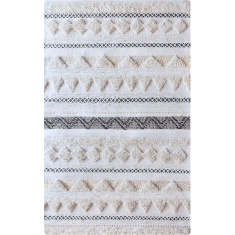 Tapis de Salon en Laine Tissé à la Main Design Relief et Volume Ivoire 160 x 230 cm - PANGIVO (1/3)