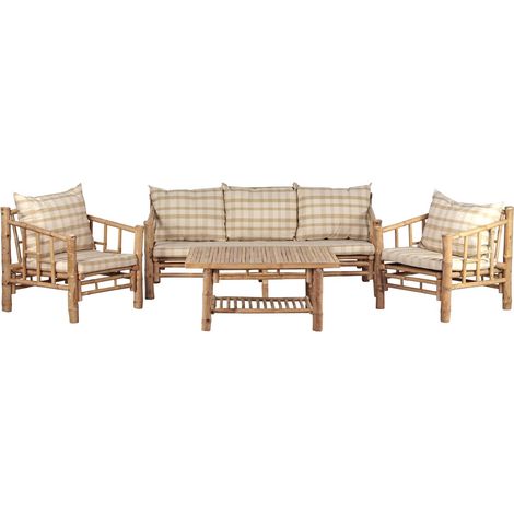 Set da giardino in Bamboo 5 posti con cuscini - Akira (1/5)